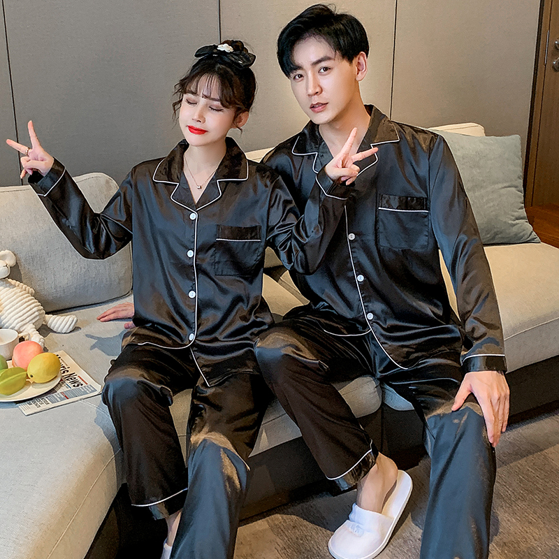 Bộ Đồ Ngủ Tay Dài Bằng Lụa Satin Phong Cách Hàn Quốc Dành Cho Nam Và Nữ
