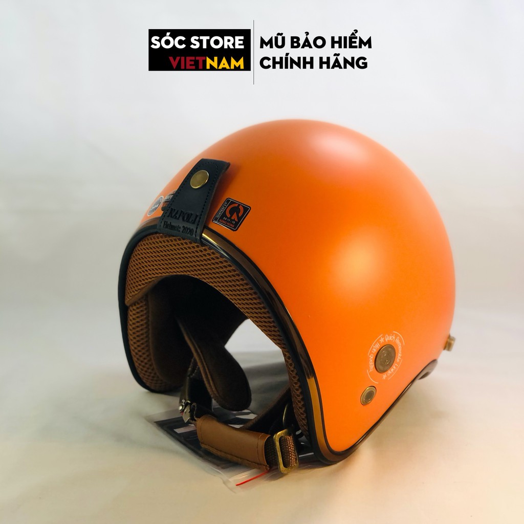 Mũ bảo hiểm 3 phần 4 chính hãng Napoli màu cam, nón bảo hiểm 3 phần 4 nam nữ Sóc Store freesize
