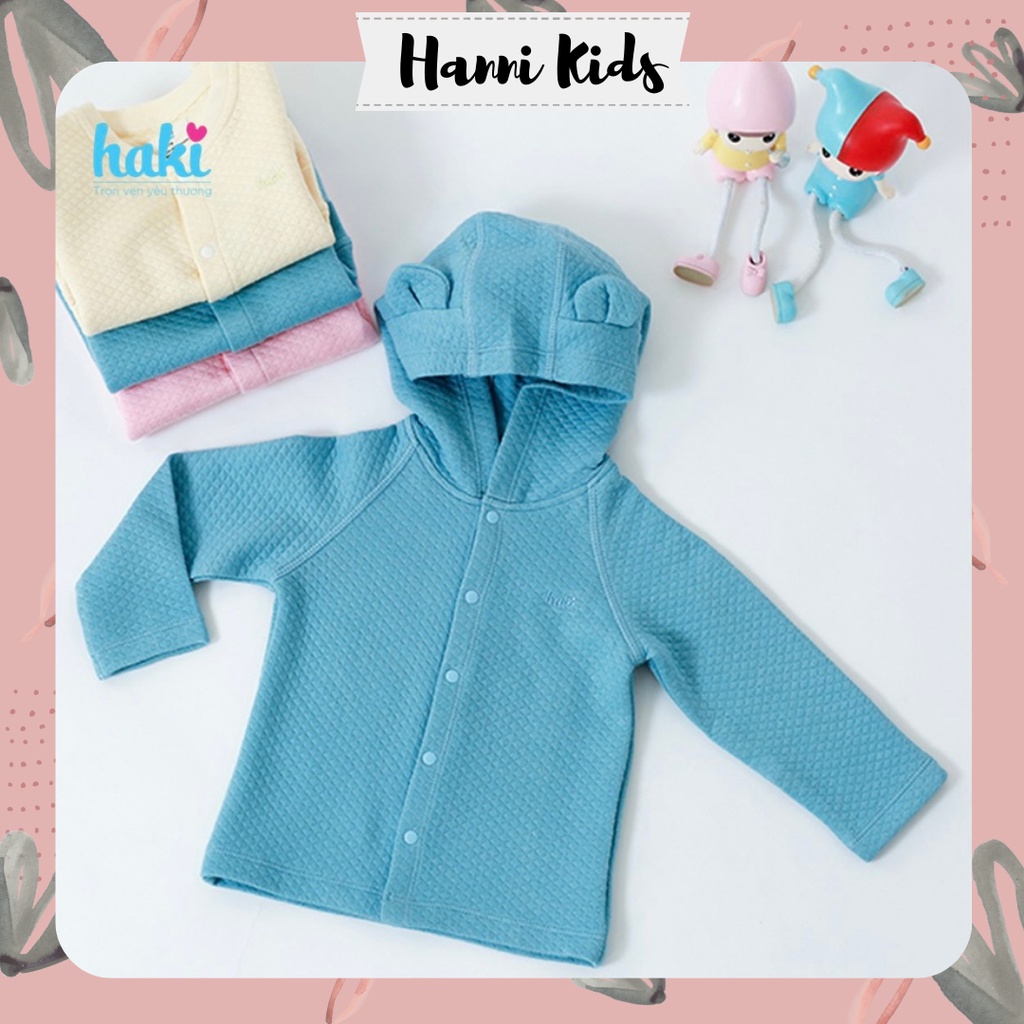 Áo khoác cho trẻ sơ sinh dày dặn vải sợi tre chần bông mũ tai gấu hàng thiết kế chính hãng Haki BB014