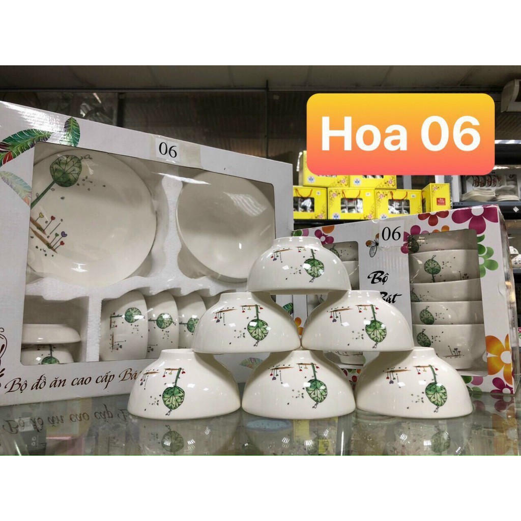 Bộ bát đĩa 11 sản phẩm bát, đĩa, tô, chén gốm sứ cao cấp Bát Tràng