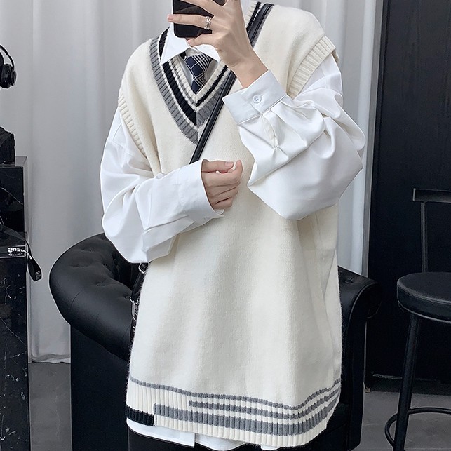 Áo sweater nam áo len không tay thiết kế đơn giản thời trang cho nam áo len kẻ áo ...