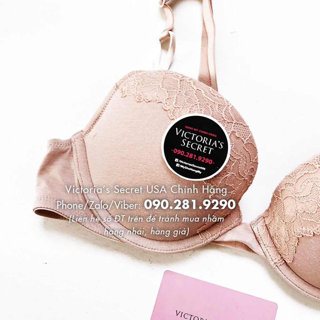 Vic USA 36B, B80 - Áo lót màu be, nude phối ren , nâng ngực, Sexy Tee, Beige - Victoria's Secret