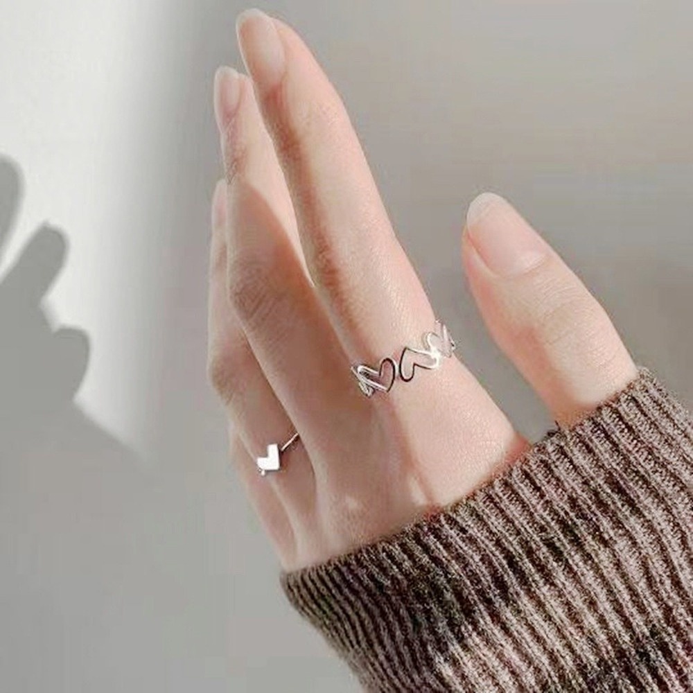 Bộ Nhẫn Hở Hình Trái Tim Rỗng Dễ Thương Có Thể Điều Chỉnh Thời Trang Cho Nữ
