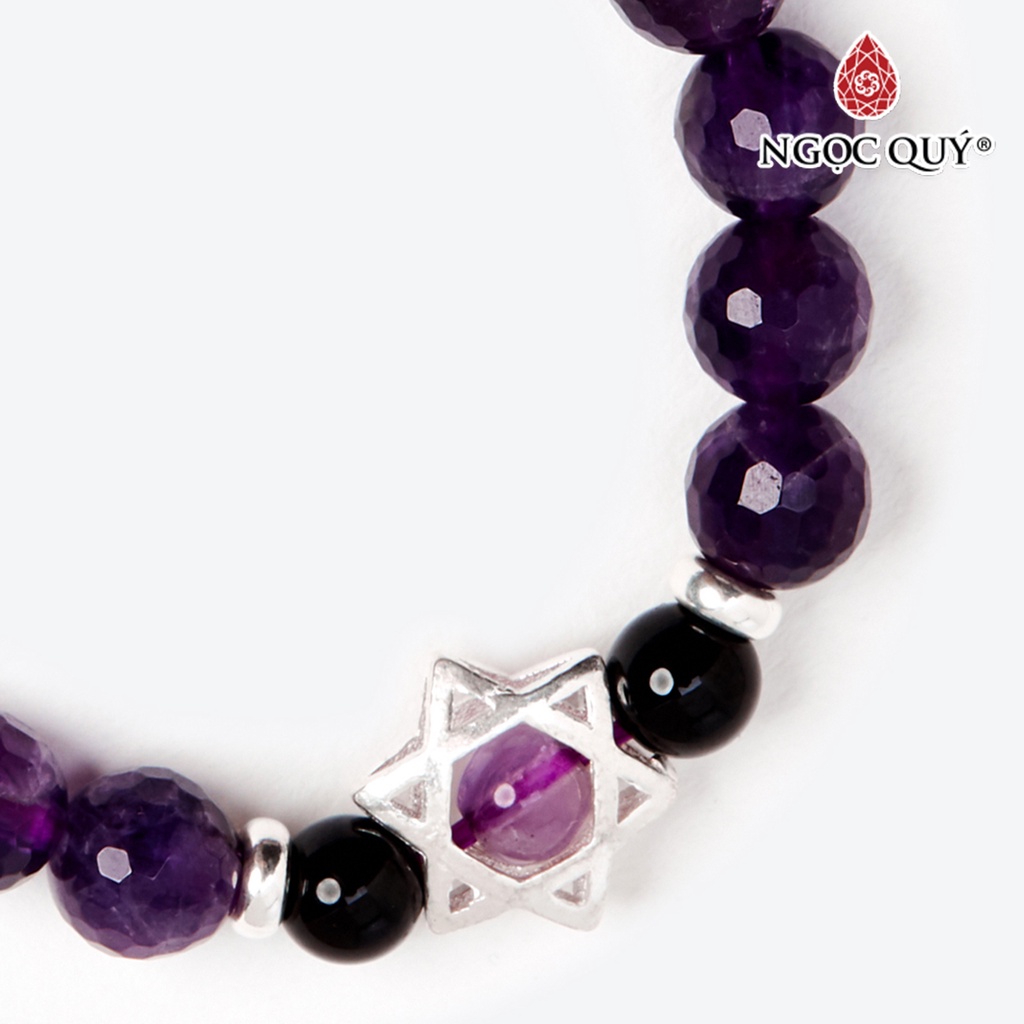 Vòng tay TA tím phối lục tự trụ lục giác - Ngọc Quý