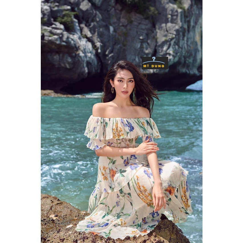 ĐẦM MAXI HOA DẬP LY TRỄ VAI- SIÊU SANG- NHẸ NHÀNG- GỢI CẢM