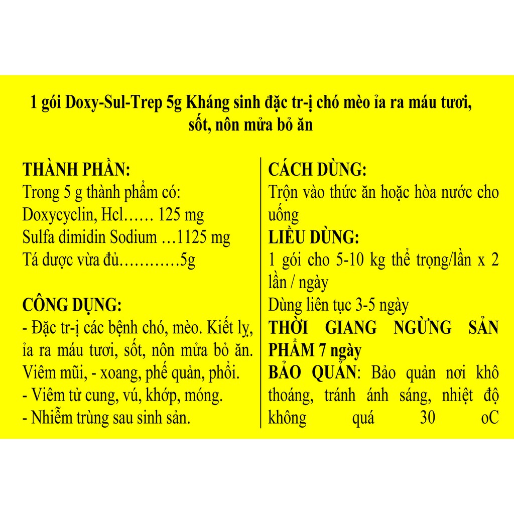 1 gói Doxy-Sul-Trep 5g cao cấp chuyên dùng cho chó và mèo