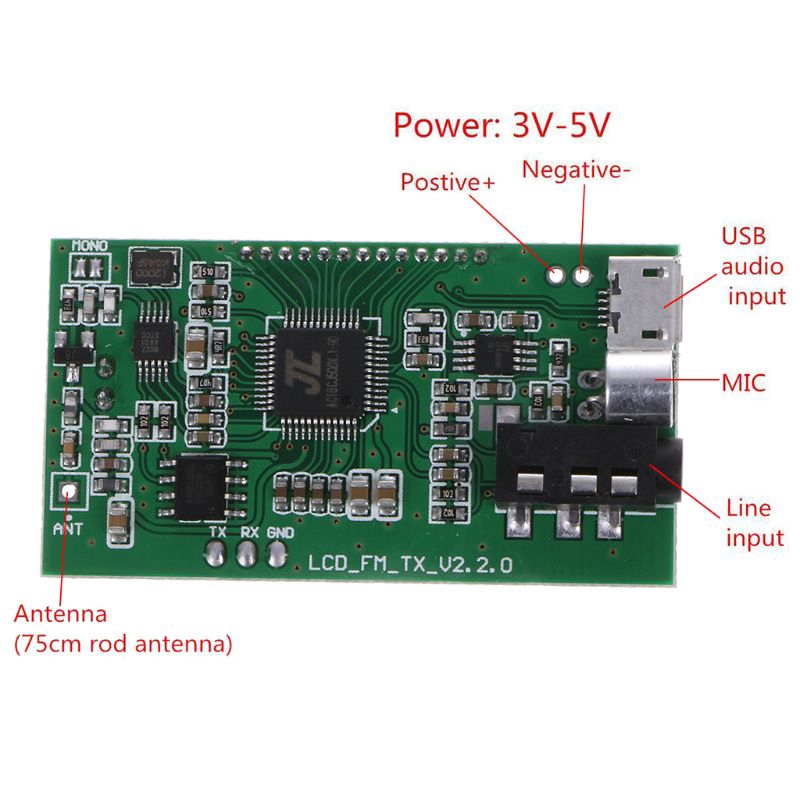 Bo mạch mô-đun máy phát FM âm thanh nổi micro không dây kỹ thuật số DSP PLL 87-108MHz