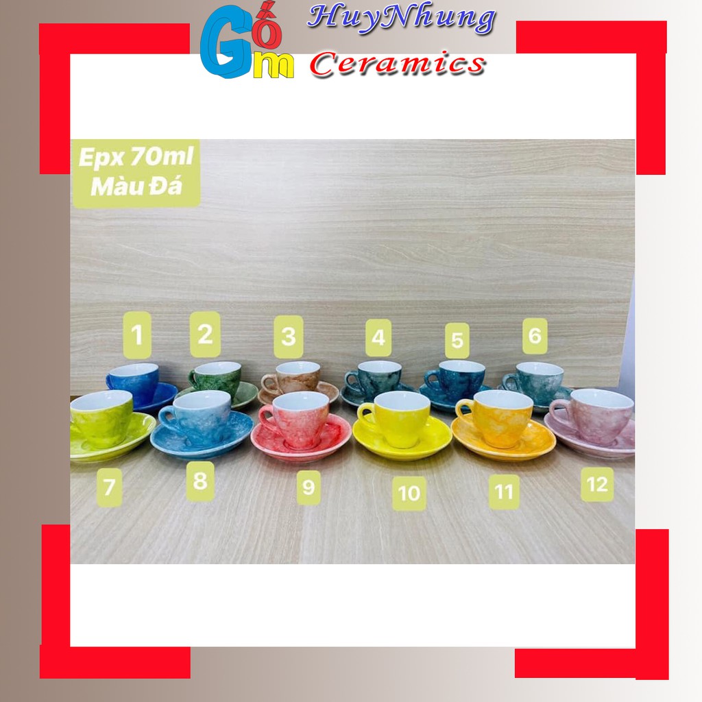 Bộ cốc đĩa cafe capuchino có 12 màu sắc làm bằng gốm sứ Bát Tràng | FREE SHIP CHO ĐƠN HÀNG SỈ | màu ghi đá mới nhất 2020