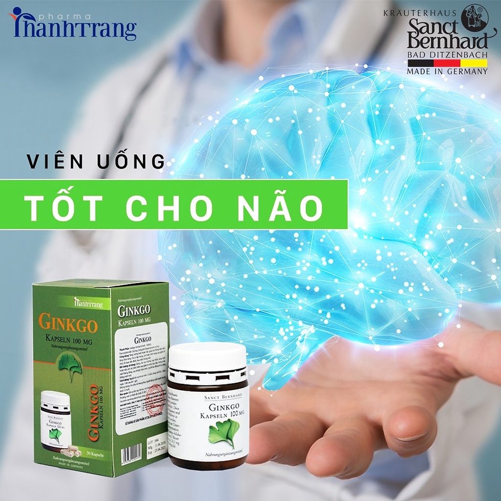 Viên uống bổ não, tăng tuần hoàn não Ginkgo Kapseln Sanct Bernhard Đức (60 Viên)