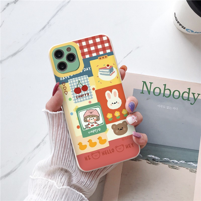 Ốp lưng iphone Caro Gấu cạnh vuông dẻo ip 6splus/7/7plus/8/8plus/x/xr/xs/11/12/pro/max/plus/13promax tr136