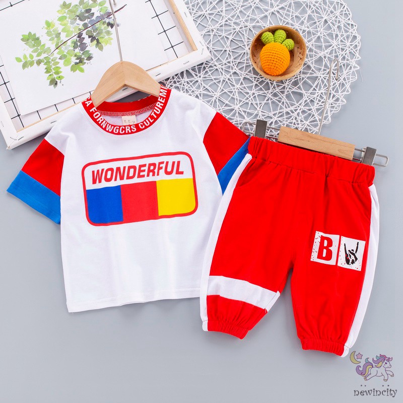 Bộ áo thun ngắn tay và quần dài thiết kế thời trang xinh xắn cho bé nam