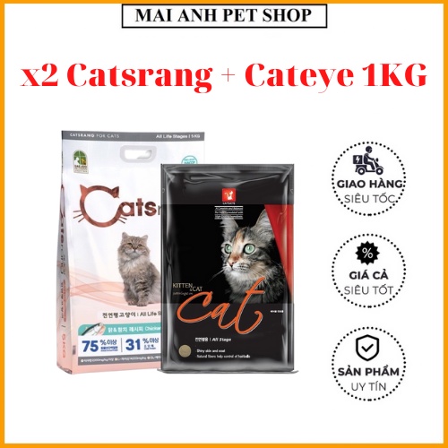 2 Gói Thức Ăn Hạt Khô 1KG Cho Mèo catsrang, cat eye Hàn Quốc Chính Hãng Tiết Kiệm
