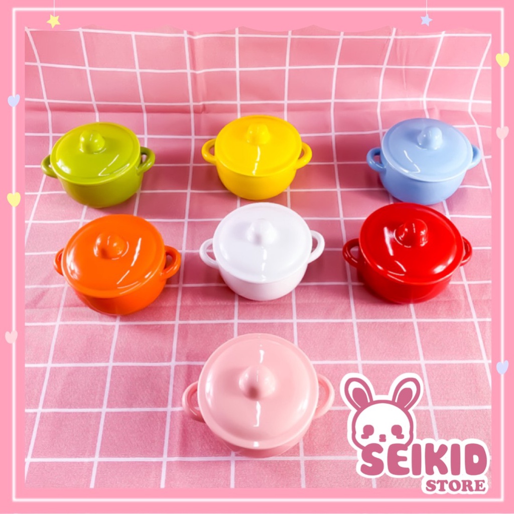 Bát sứ ăn dặm có nắp đậy hình chiếc nồi cực kì xinh xắn đáng yêu Seikid 130ml