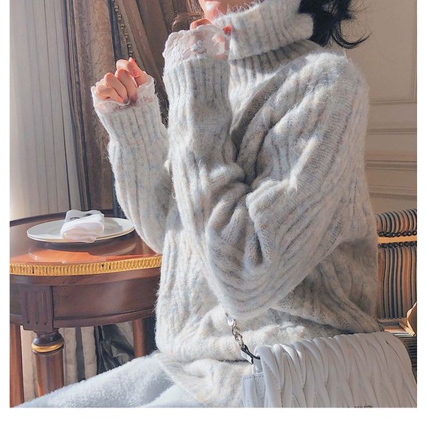 Áo Sweater Dệt Kim Cổ Lọ Tay Dài Dáng Rộng Thời Trang Mùa Đông Hàn Quốc Cho Nữ
