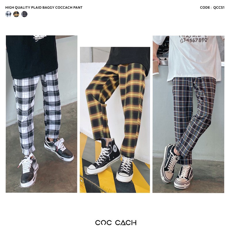 Quần vải baggy caro unisex Qccs1 - by COC CACH