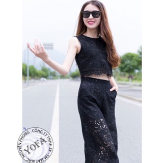 Set Áo Ren Croptop + Quần ren ống rộng sành điệu