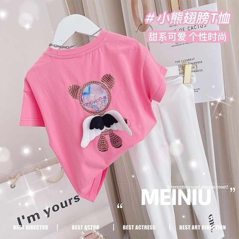 Áo Thun Cotton Ngắn Tay Cổ Tròn In Chữ Thời Trang Mùa Hè Cho Bé Gái