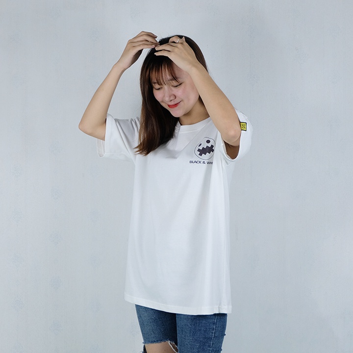 Áo thun unisex X WEAR tay lỡ chất liệu cotton thiết kế mặt cười khóa miệng co giãn 4 chiều TBSA03