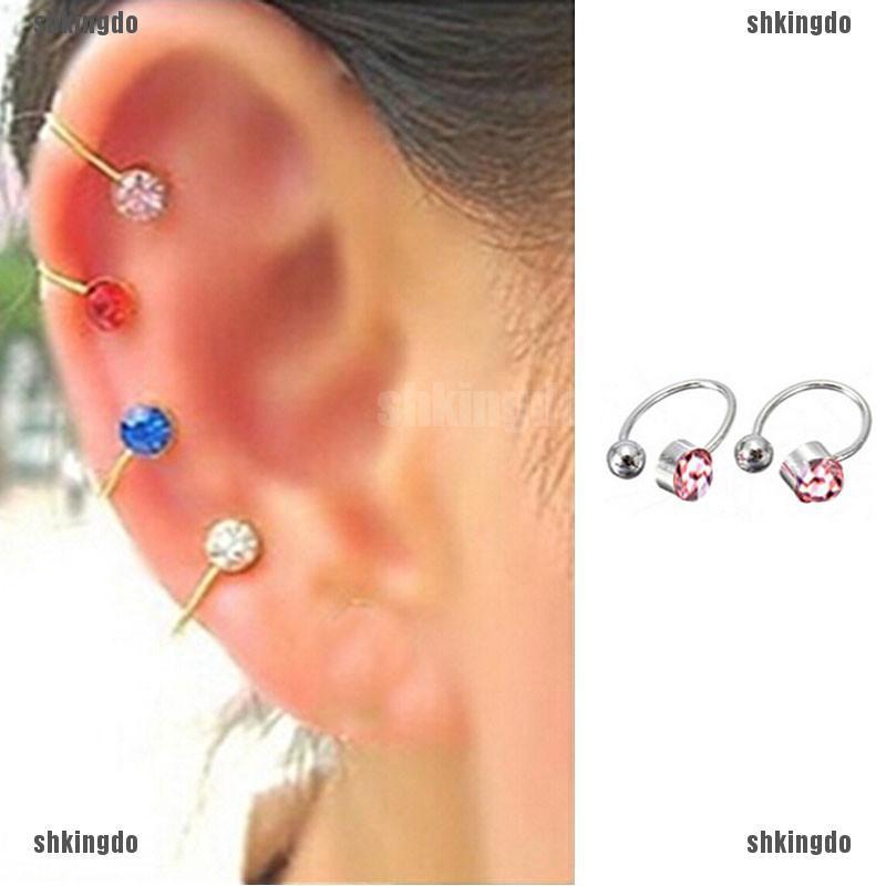 Khuyên đeo vành tai hình chữ U đính đá nhân tạo xinh xắn