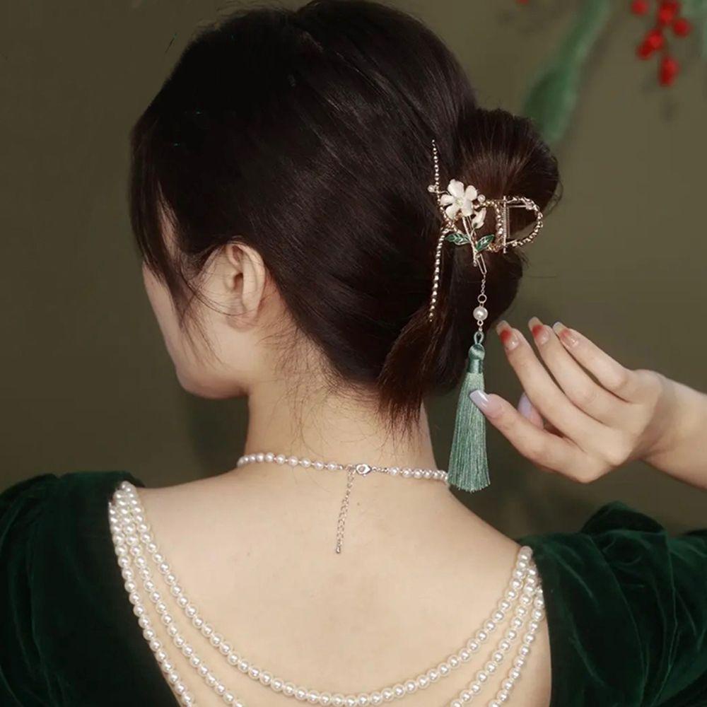 NIUYOU Kẹp Tóc Càng Cua Đính Hoa Tua Rua Chất Liệu Hợp Kim