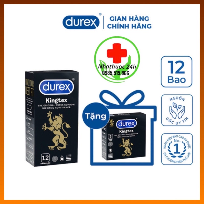 Bộ 1 Hộp Bao Cao Su Durex Kingtex (12 Cái/Hộ)p + Tặng 1 Hộp Bao Cao Su Kingtex (3 Cái/Hộp)