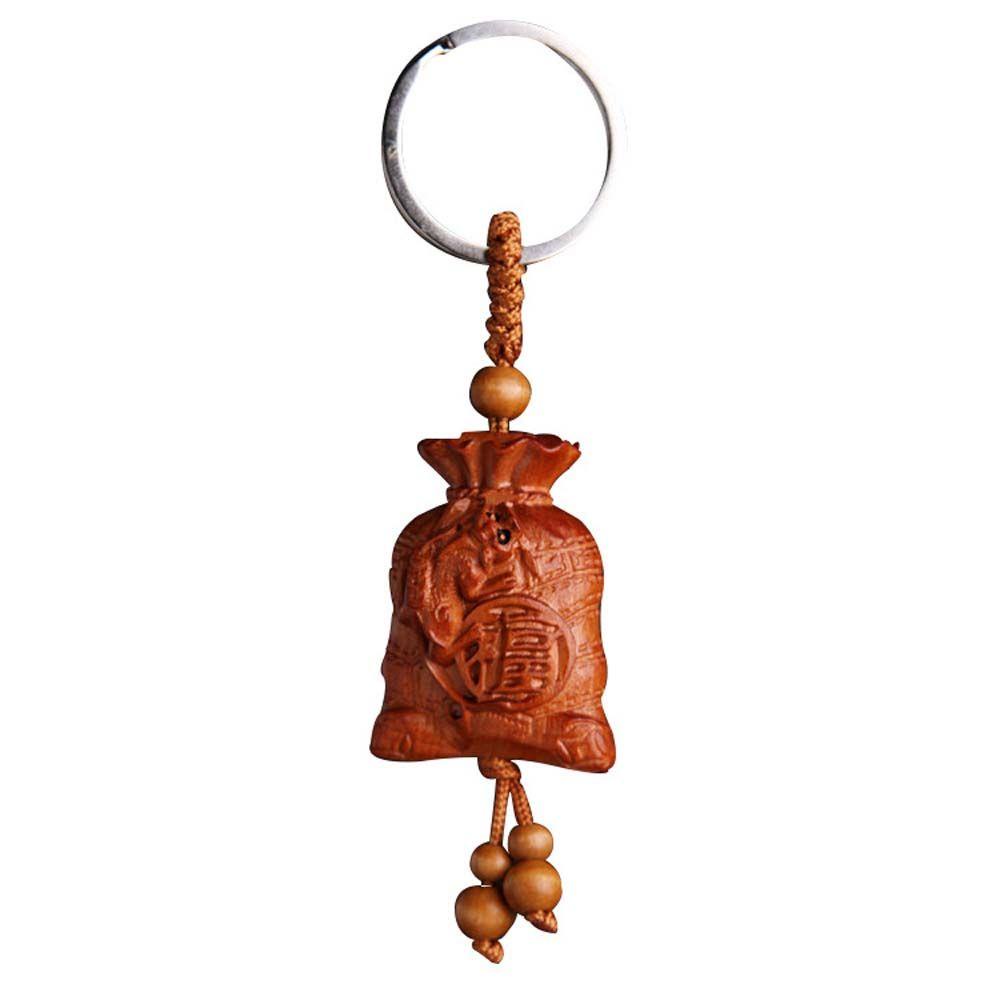 Móc Khóa Mặt Gỗ Đào Chạm Khắc Hình Phật May Mắn