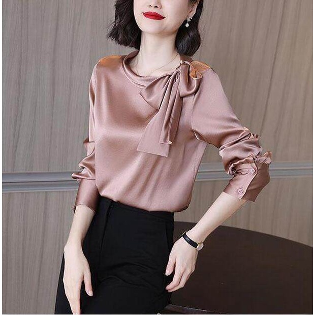Áo Sơ Mi Tay Dài Cổ Thắt Nơ Bên Hông Thời Trang Dành Cho Nữ