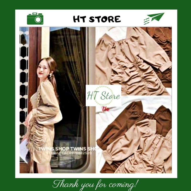 Váy Đũi nữ dáng ôm body Rút Hai Hông Chất Đũi Cao Cấp - HT STORE