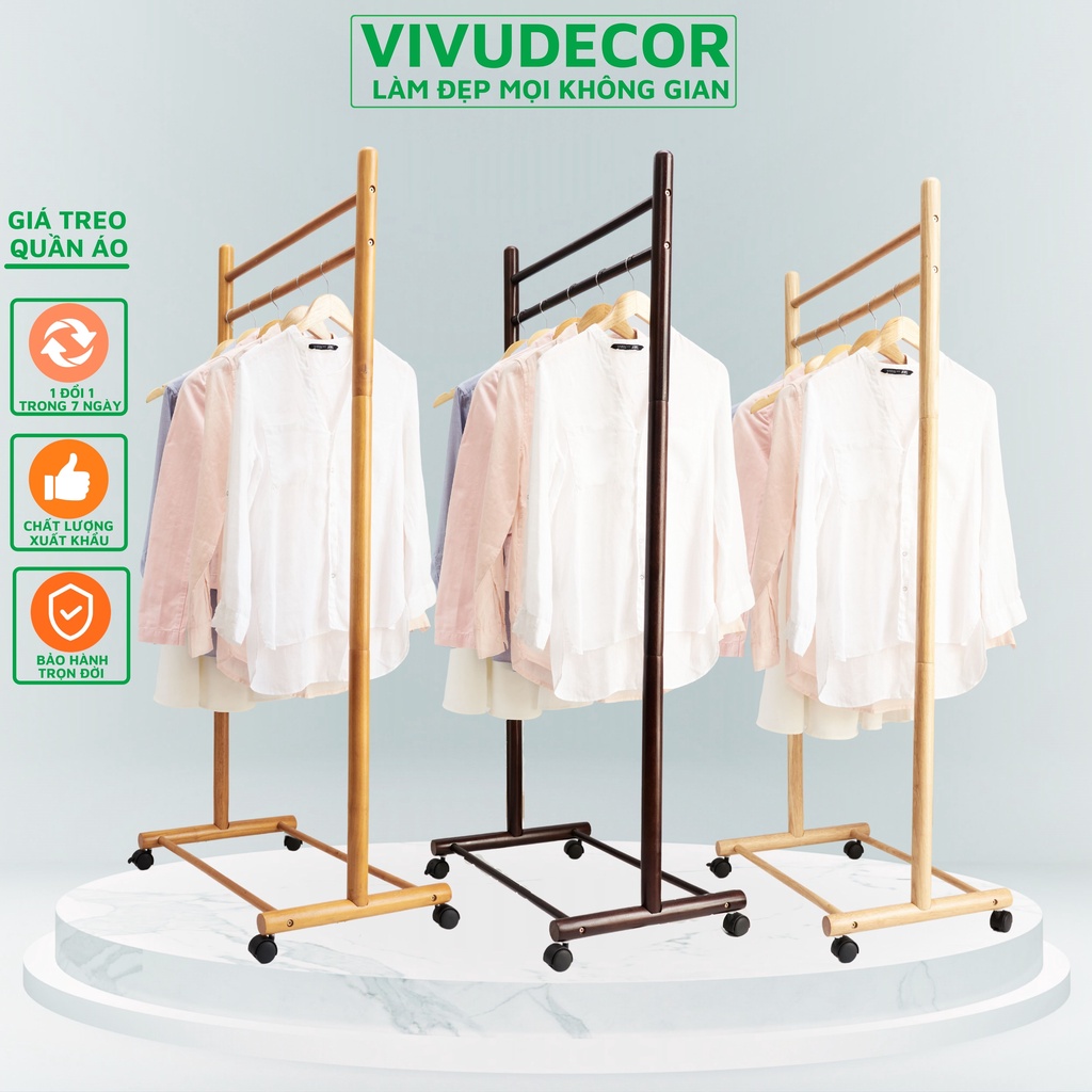 Giá Treo Quần Áo Vivudecor Di Động 100% Gỗ Tự Nhiên, Kệ Treo Quần Áo Lắp Ráp Dễ Dàng Xuất Khẩu Hàn Quốc.