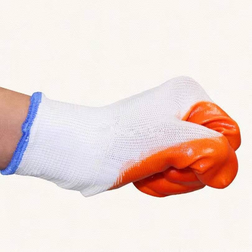 Đôi găng tay bảo hộ lao động phủ PVC chống dầu màu cam