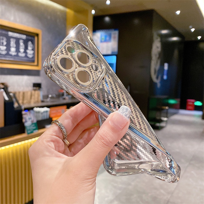 Ốp Điện Thoại TPU Sợi Carbon Mạ Điện Hình Không Gian Cho Iphone 13 12 11 Pro Max