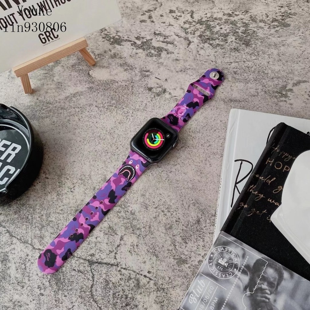 Bape Dây Đeo Silicon Họa Tiết Rằn Ri Cho Đồng Hồ Thông Minh Apple Watch