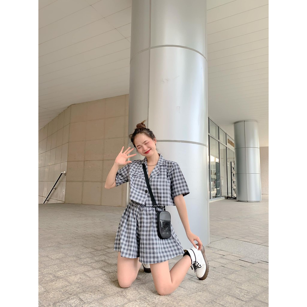 SET VÁY ÁO CARO 2 MÀU ĐEN NÂU - REPLI SET | BigBuy360 - bigbuy360.vn