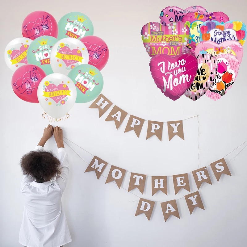 Bong Bóng 12/18inch Chữ "I Love You / Mom" Dùng Để Trang Trí Tiệc Sinh Nhật