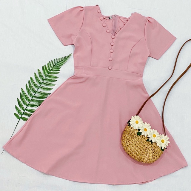 [Mã SKAMA06 giảm 8% tối đa 50K đơn 250K] Đầm cổ V NÚT BỌC 4 màu (kèm hình thật) | BigBuy360 - bigbuy360.vn