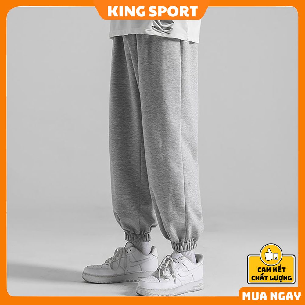 Quần jogger ống rộng unisex KING SPORT bo gấu dáng thể thao suông nam nữ nỉ cao cấp da cá bigsize thu đông basic