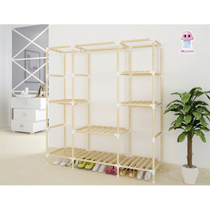Tủ vải khung gỗ 3 buồng 8 ngăn cao cấp, chất liệu 100% gỗ tự nhiên siêu chắc chắn, chịu lực tốt