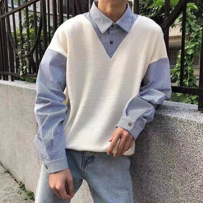 Áo Sweater Giả Hai Lớp Phong Cách Hong Kong Thời Trang Mùa Thu Cho Nam