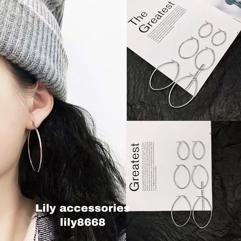 khuyên tai titan hình elip không gỉ không đen không dị ứng cá tính