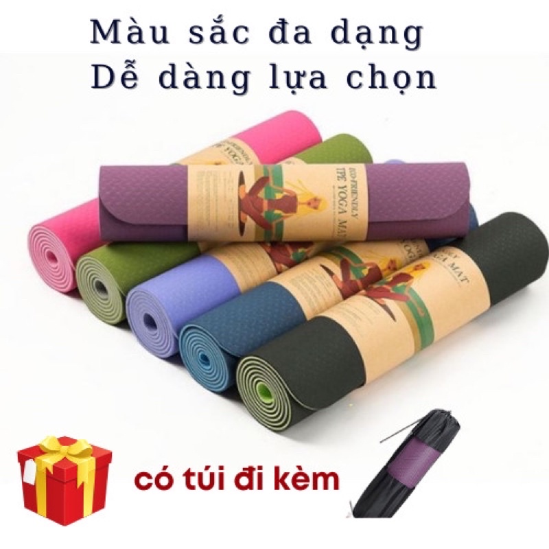 Thảm tập yoga gym TPE 2 lớp cao cấp dày 6mm bám sàn chống trượt