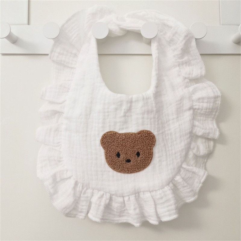 Yếm Ăn Cotton Thêu Họa Tiết Gấu Hoạt Hình Đáng Yêu Dành Cho Trẻ