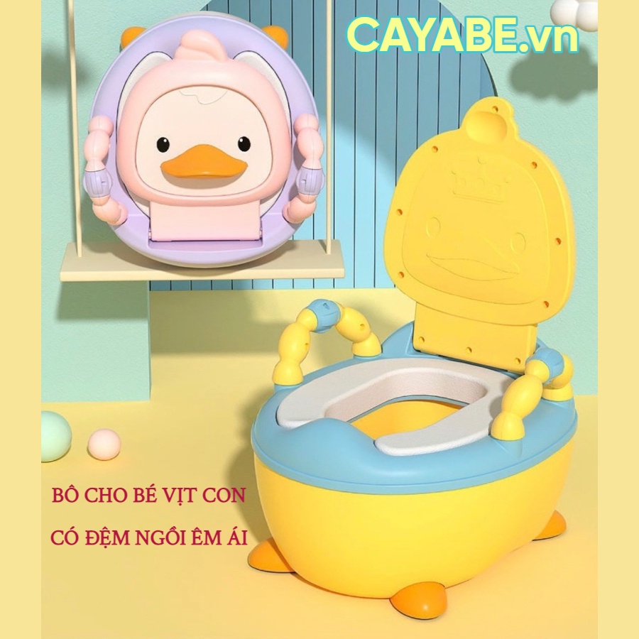 Bô vệ sinh cho bé FINLEY vịt con, khủng long có bệ ngồi chắc chắn màu vàng - hồng - đỏ, bô ngồi toilet cho bé CAYABE
