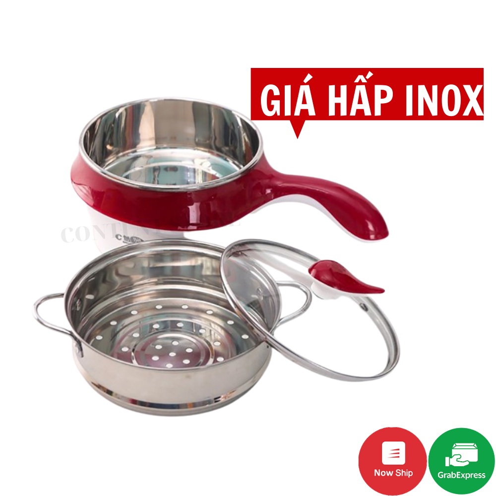 Nồi Lẩu Điện Mini Đa Năng, Nấu Cơm Có Tay Cầm 18cm Kèm Xửng Hấp Inox Siêu Tiện Lợi