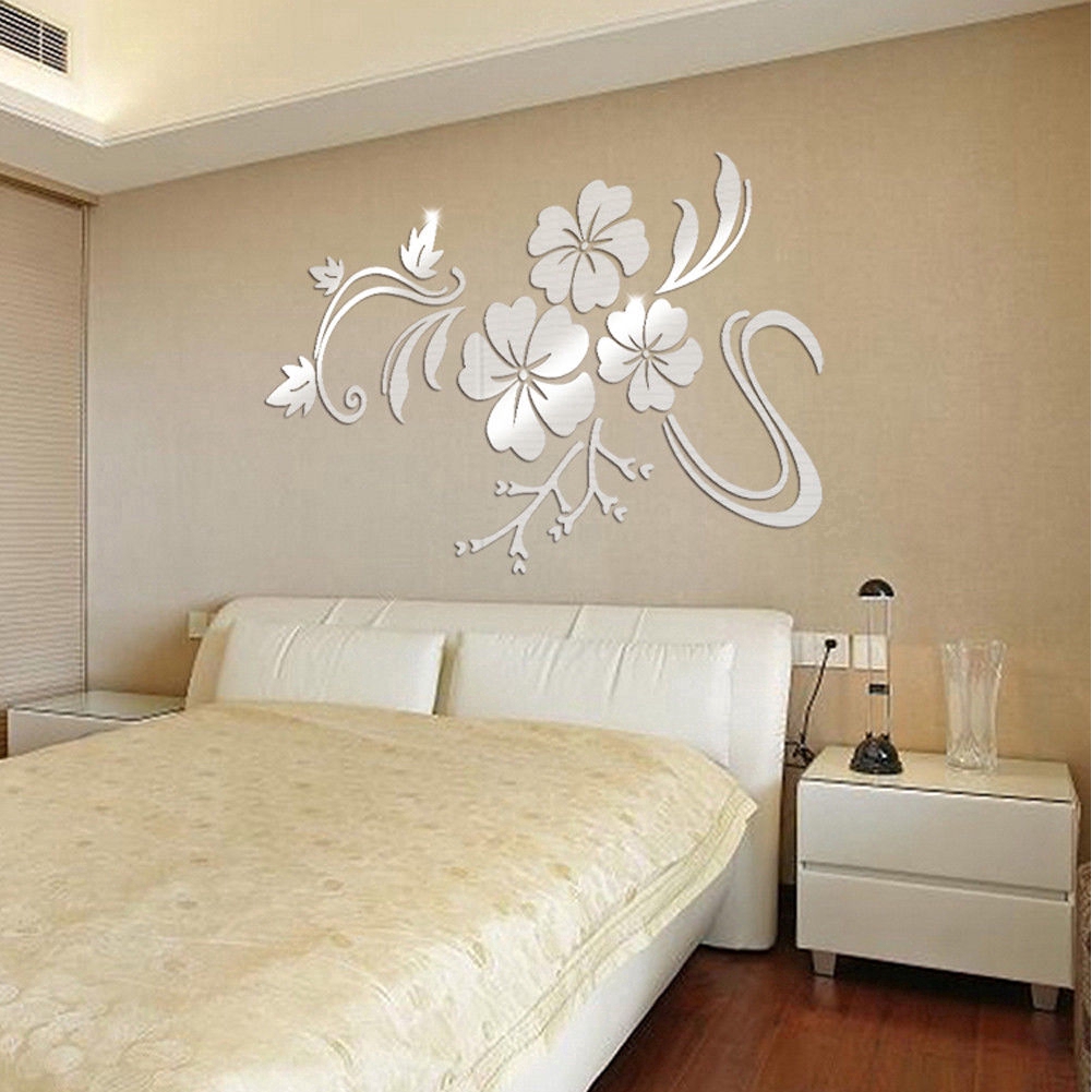 Sticker dán tường mặt gương hình bông hoa 3D dùng trang trí nhà sống động