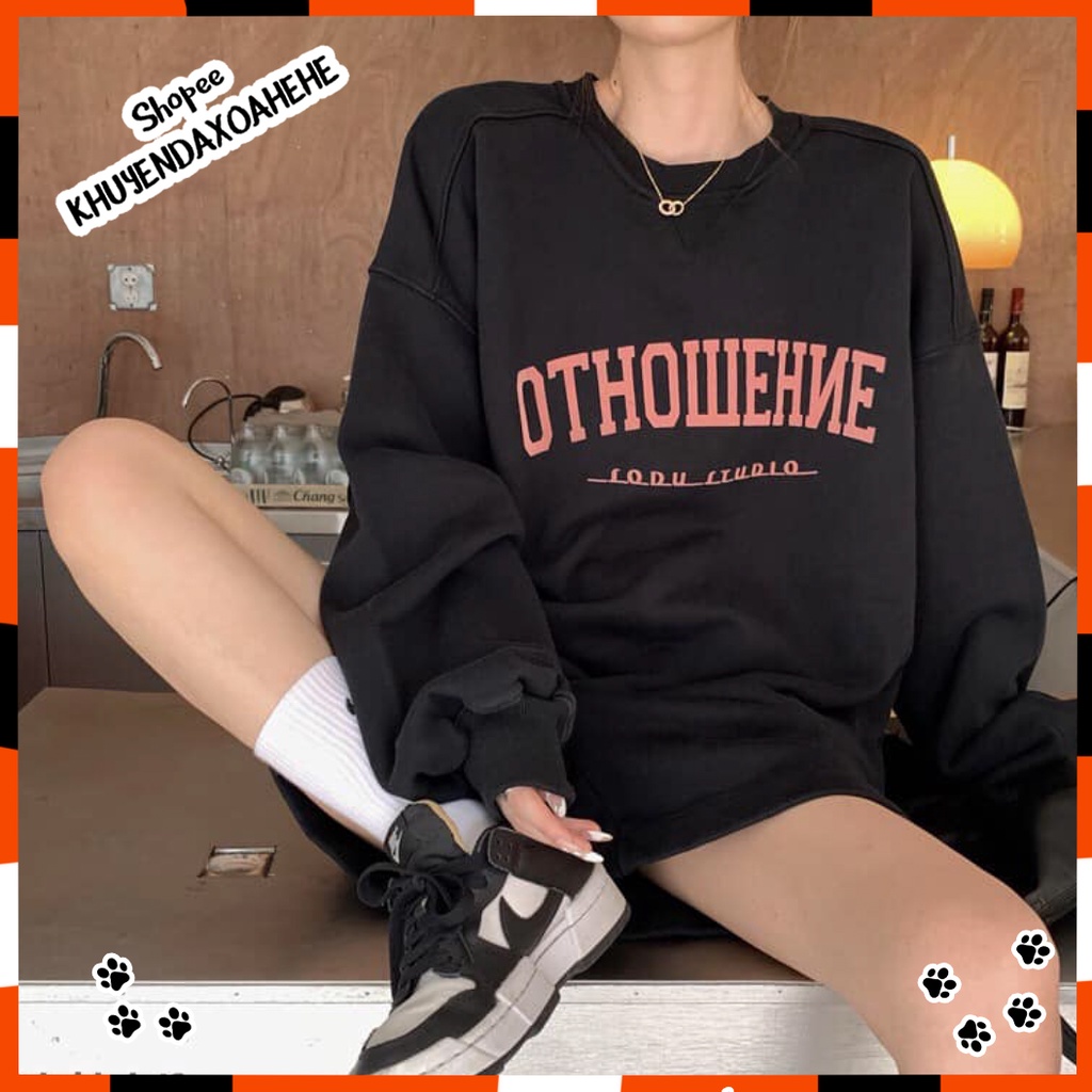 SQ013 Bộ quần áo nỉ thể thao dáng rộng đùi sooc OTHOWEHNE tay bo oversize, Set áo hoodie sweater  dài tay và quần short