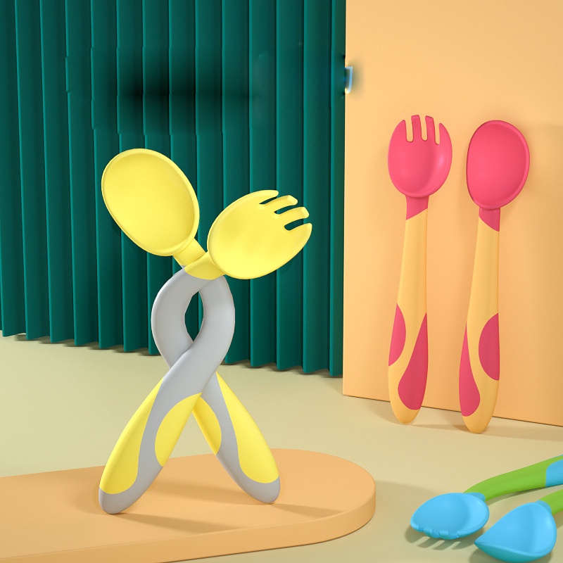 Bộ Thìa Dĩa Bẻ Cong Cho Bé Tập Ăn Tập Xúc Dễ Sử Dụng