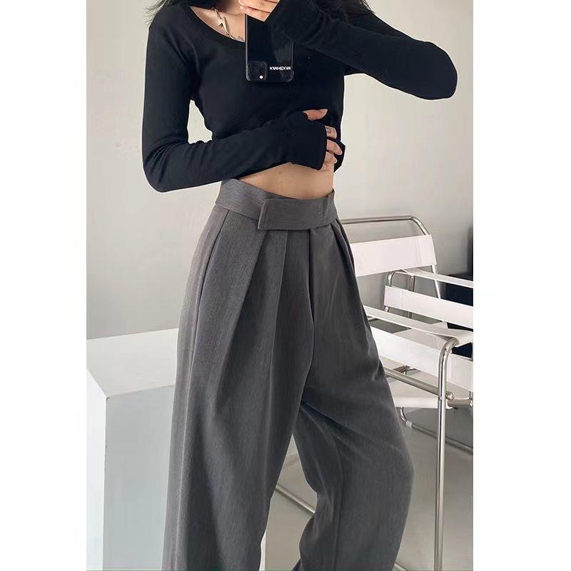 Quần dài ống rộng lưng cao phong cách thu 2021 cho phái nữ