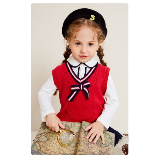 Full Size Áo Ghile len Back to School cực xinh cho bé gái