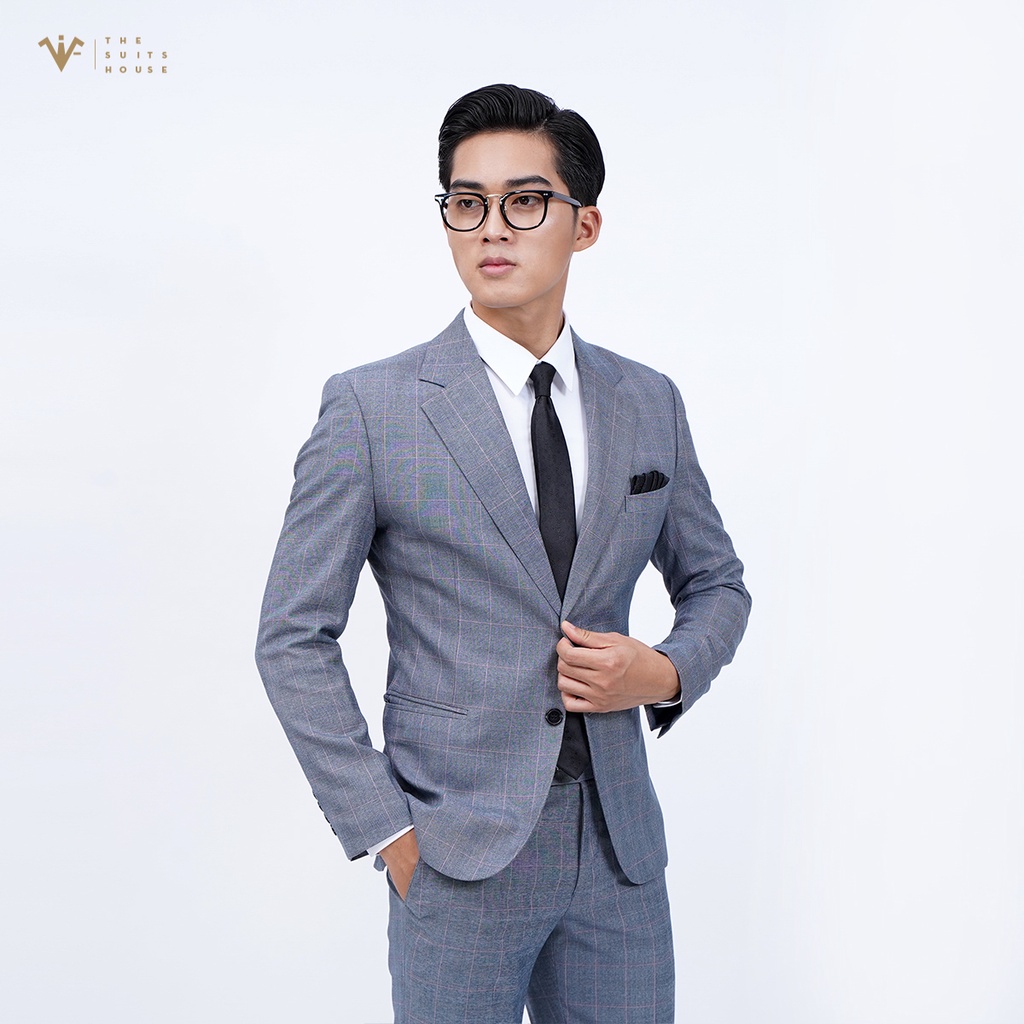 Bộ vest nam xám kẻ ô, suits sartorial, form ôm The Suits House