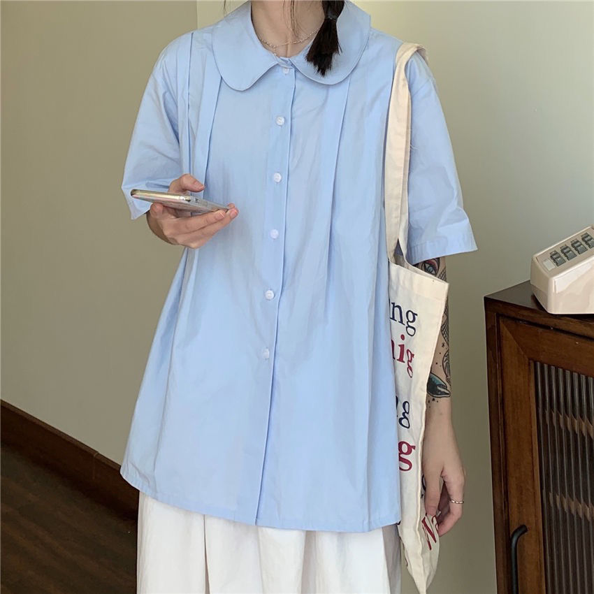 Áo sơ mi ngắn tay dáng rộng phong cách Hàn thời trang cho nữ